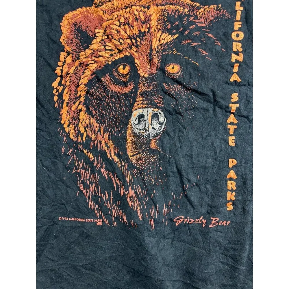 VNTG Gildan California State Park Shirt Men's XL Black Heavyweight Grizzly Bear‎